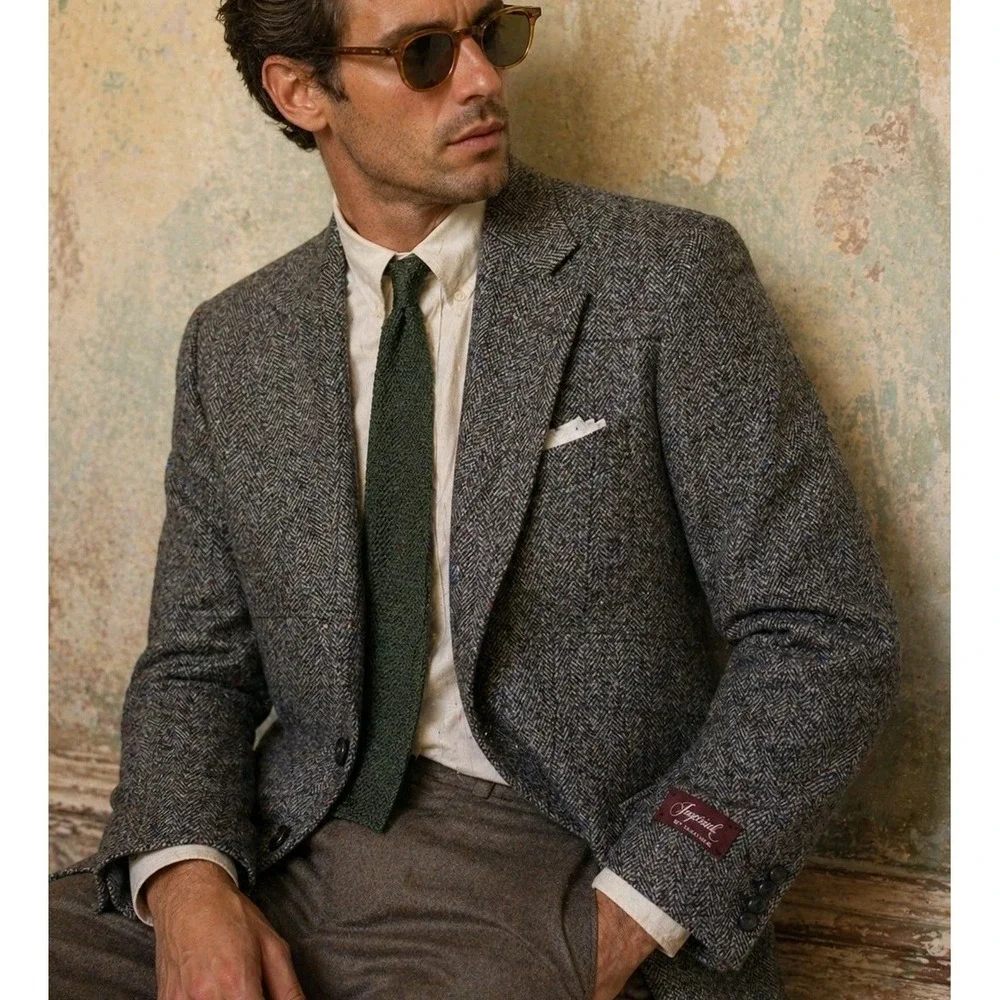 Vintage Imperial Haggar Wool Blazer 44R Gray Herringbone USA $115